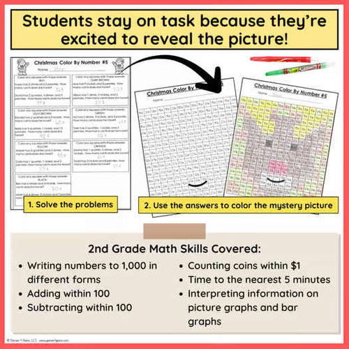 2nd Grade Christmas Math Activity Color by Number Coloring Pages Sheets December