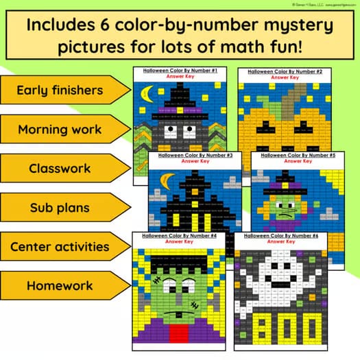 4th Grade Halloween Math Activities Worksheets Coloring by Number Pages October