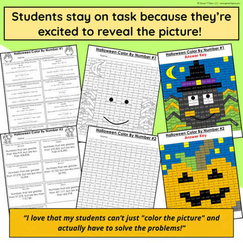 4th Grade Halloween Math Activities Worksheets Coloring by Number Pages October