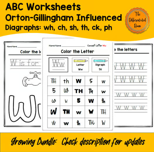 ABC & Digraphs Worksheets for Kinder/1st Grade