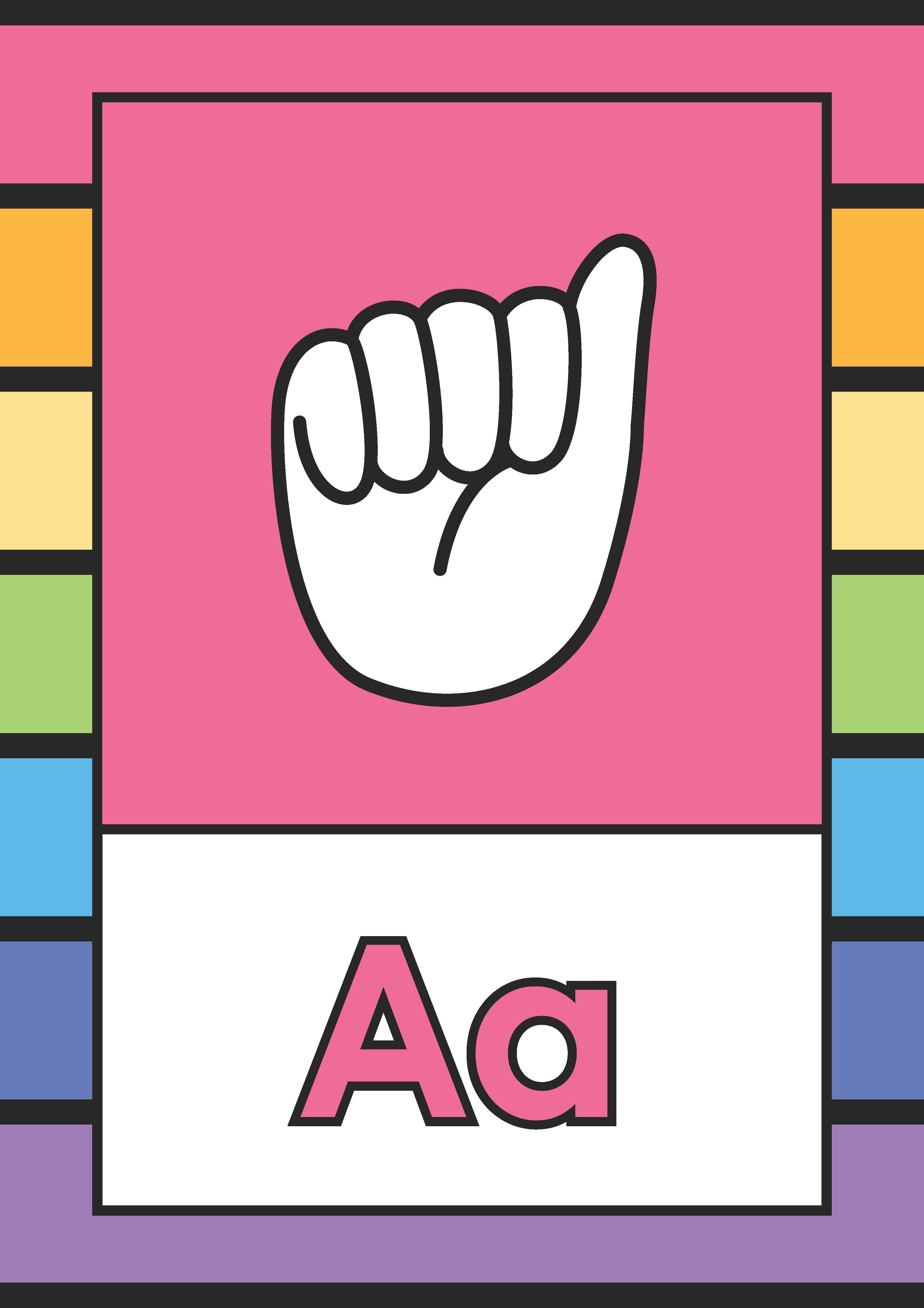 ASL Alphabet Posters in Colorful Lined Style