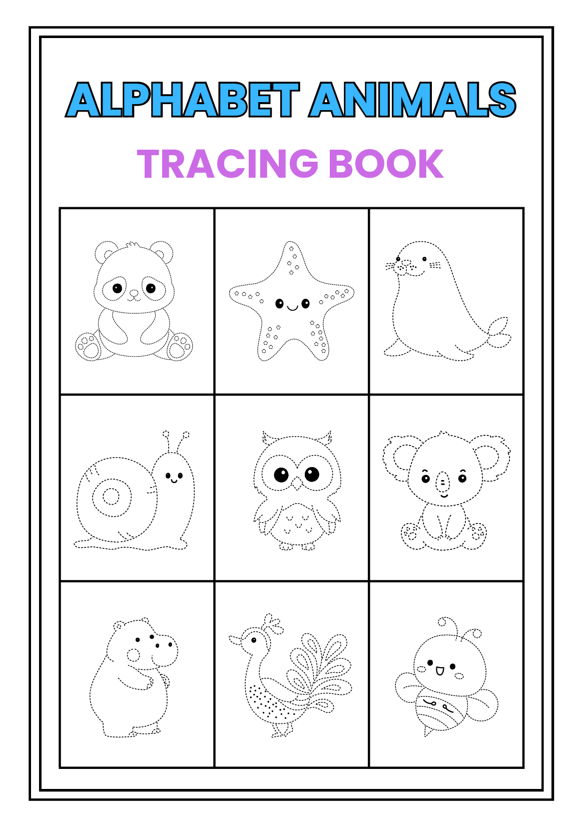 Alphabet Animals: Trace and Color for Kids – Fun Grayscale Animal Illustrations: Learn the ABCs with Animal Tracing and Coloring Activities