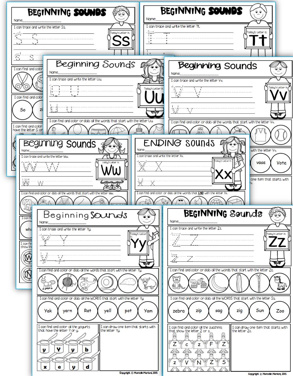 Alphabet BEGINNING SOUNDS WORKSHEETS- Letter Recognition & Identification