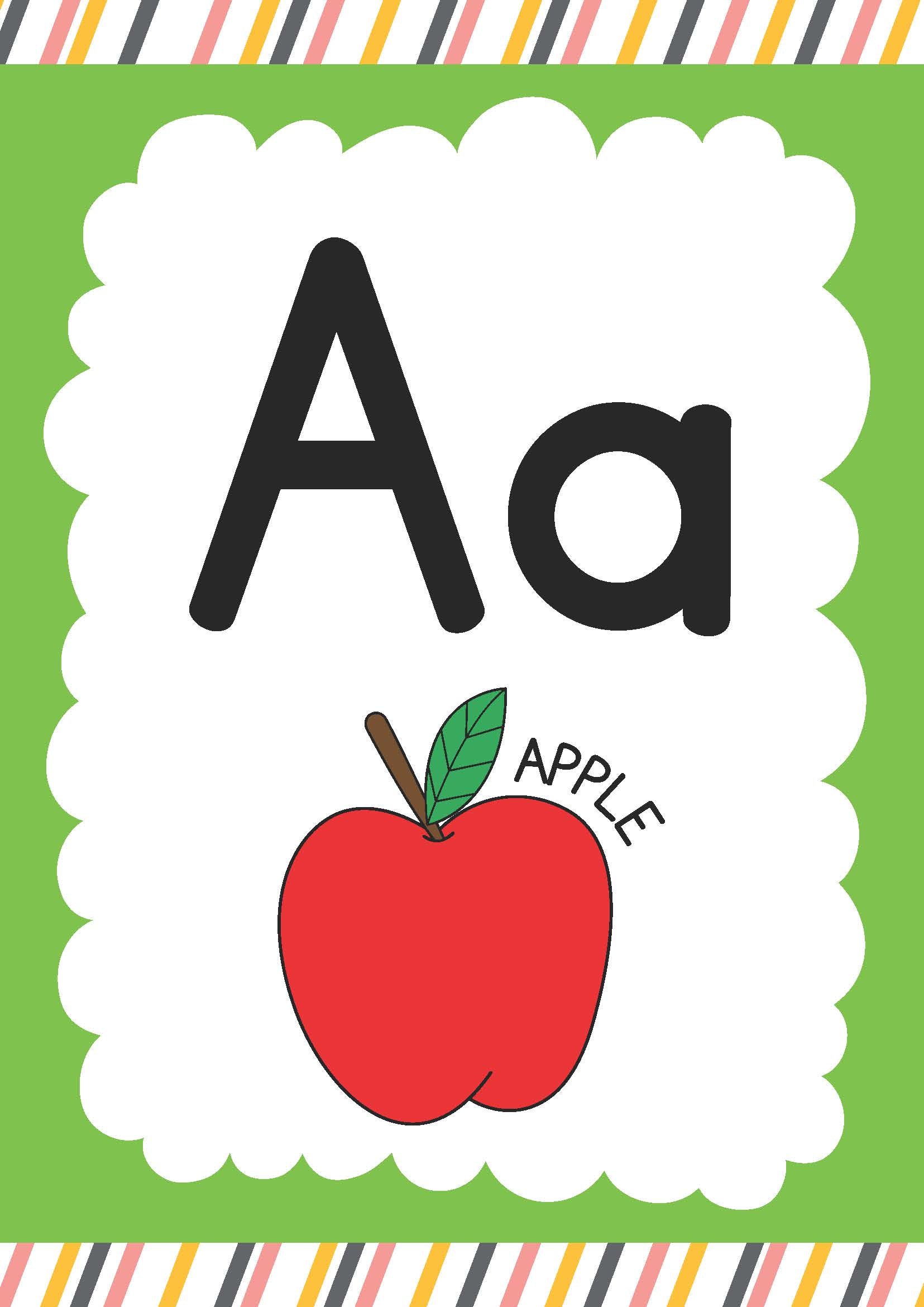 Alphabet Poster in Green Pink Orange and Blue in Colorful Illustrative Style