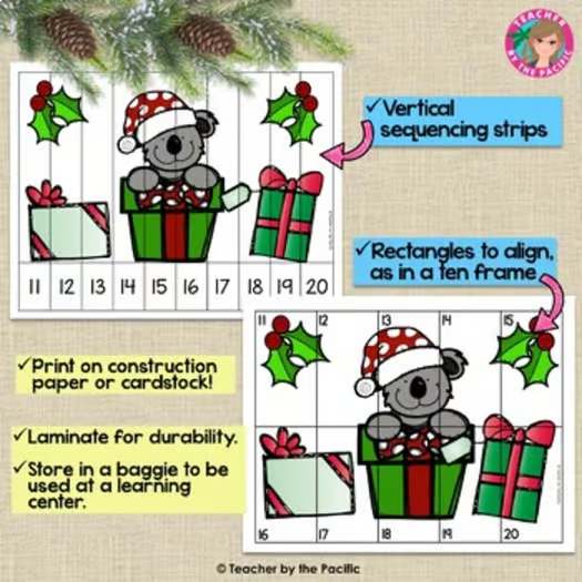 CHRISTMAS Math Number Sequencing Puzzle Printables