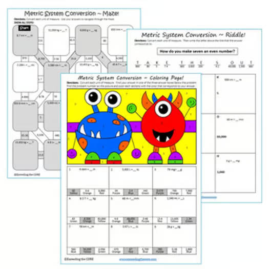 CONVERT METRIC UNITS OF MEASURE Maze, Riddle & Color by Number |Print or Digital