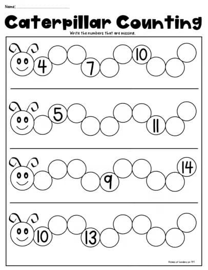 Caterpillar Math Counting & Writing Numbers - Spring - Kindergarten & First