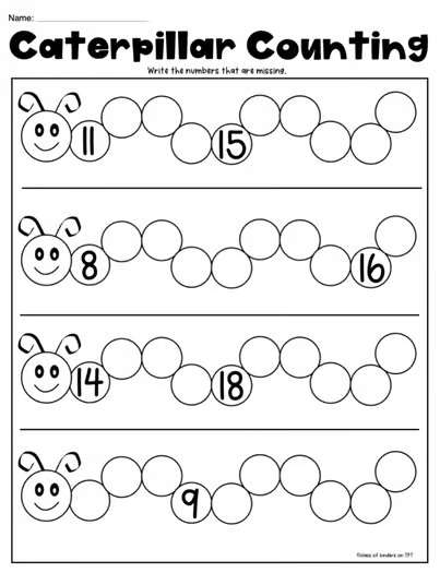 Caterpillar Math Counting & Writing Numbers - Spring - Kindergarten & First