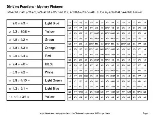 Easter Math: Dividing Fractions - Color-By-Number Math Mystery Pictures