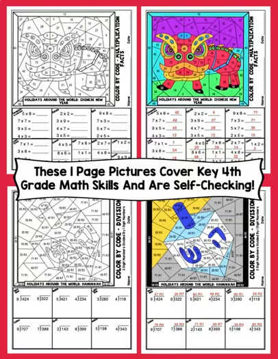 Holiday Activities: 4th Grade Math Holidays Around The World Color By Number