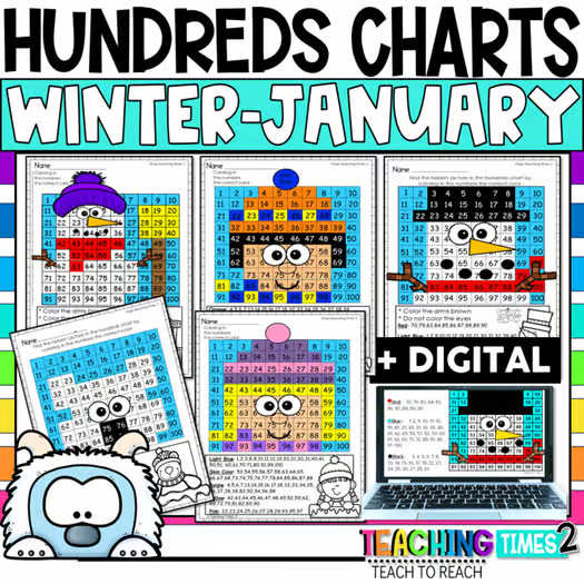 Hundred Chart - Winter | Math Centers | Color By Number- with Digital Resources