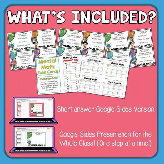 Mental Math Task Cards Multi Step Number Sense Critical Creative Thinking Sample