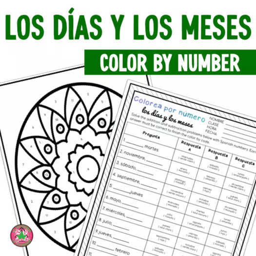Months of the Year Spanish Days of the Week Color By Number Spanish 1 Activity