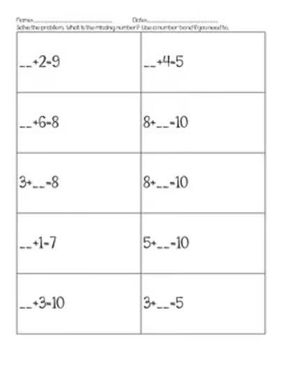 Number Bonds to 10 with Missing Addends and Singapore Math Worksheets