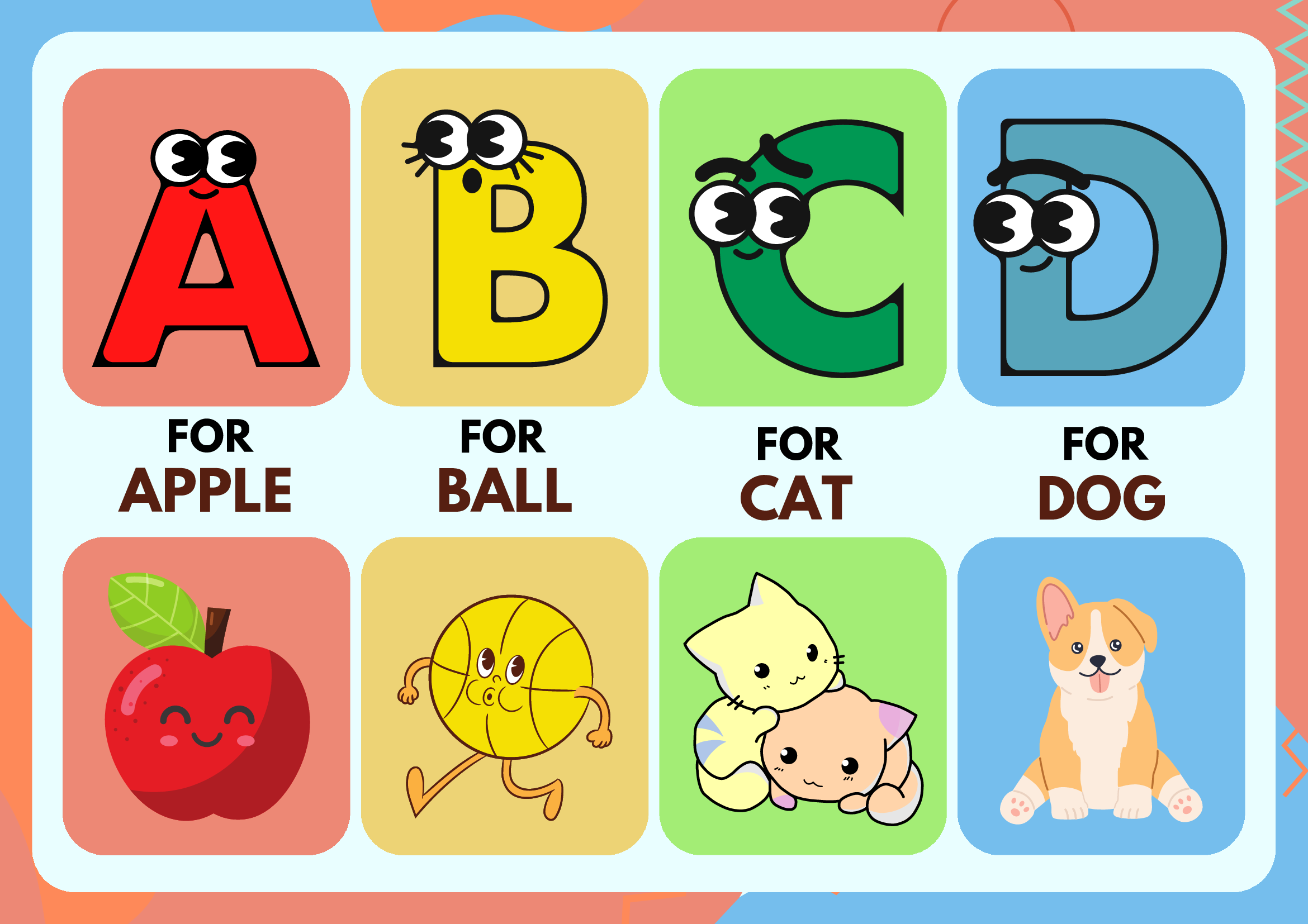 Pink & Blue Illustrated Alphabet Flashcard