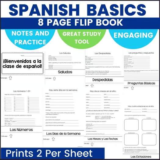 Spanish Back to School Activity Greetings Introductions Numbers Flip Book